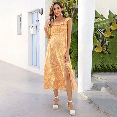 Maternity Dress Women's Off Shoulder Split A Line Casual Maxi Dress