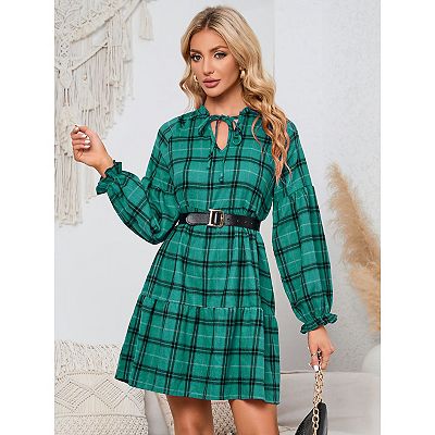 green emerald velvet dress Plaid Wrap Dress main image 1