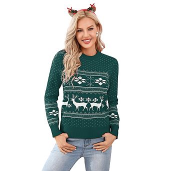 Family Matching Christmas Sweater Reindeer Snowflakes Knitted Ugly Crew Neck Pullover For Women