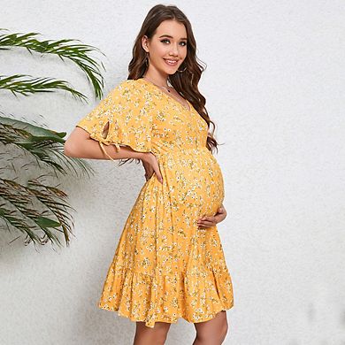 Women's Sweetheart Neck Drawstring Layered Dress Flowy A Line Mini Dress