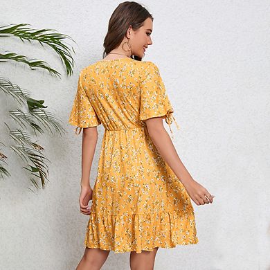 Women's Sweetheart Neck Drawstring Layered Dress Flowy A Line Mini Dress