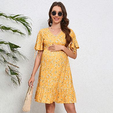 Women's Sweetheart Neck Drawstring Layered Dress Flowy A Line Mini Dress