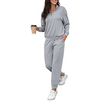2 pc Sweatsuits Outfits For Women 1/3 Zip Pullover Jogger Sets With Pockets