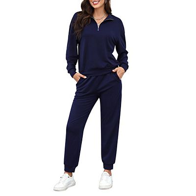 2 Piece Sweatsuits Outfits For Women 1 3 Zip Pullover Jogger Sets With Pockets