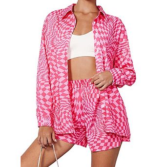 2 pc Casual Outfits Long Sleeve Button Down Shirt And Shorts Sweatsuit Sets
