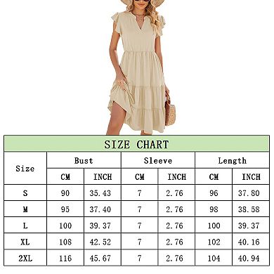Women's V-Neck Summer Dress Short Sleeve Ruffle Beach Dress Casual Sundress Midi Dresses