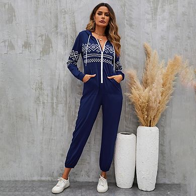 Jumpsuits For Women Zip Up Long Sleeve Romper Casual One Piece With Pockets