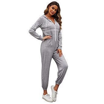 Jumpsuits For Women Zip Up Long Sleeve Romper Casual One Piece With Pockets
