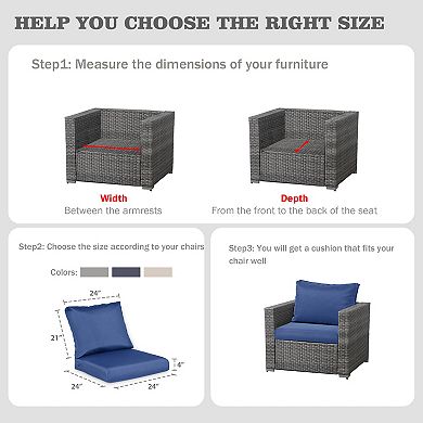 Aoodor Indoor / Outdoor Deep Seat Cushion Set of 2, Waterproof Cushions with Adjustable Straps