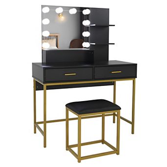 Modern Dressing Table with Lighted Mirror Functional Vanity Set by FCH with Matching Stool
