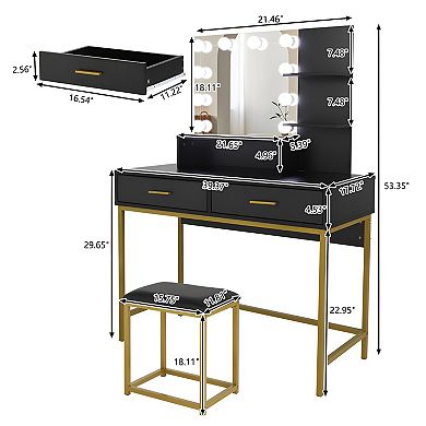 Modern Dressing Table with Lighted Mirror Functional Vanity Set by FCH with Matching Stool