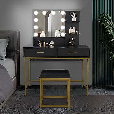Modern Dressing Table with Lighted Mirror Functional Vanity Set by FCH with Matching Stool