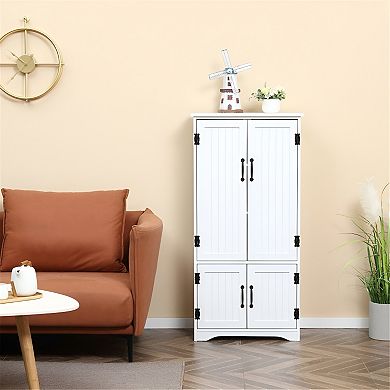 Storage Cabinet with Adjustable Shelves, Four Separate Doors - White
