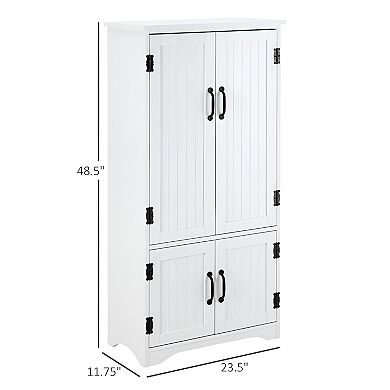 Storage Cabinet with Adjustable Shelves, Four Separate Doors - White
