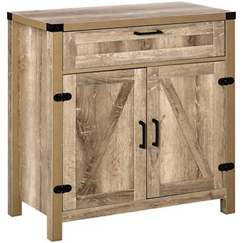 Modern Barn Door Style Kitchen Sideboard Storage and Coffe Bar Cabinet-Oak