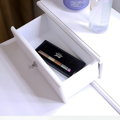 Elegant Dressing Table with Lighted Mirror White Illumination, Storage Boxes, Drawers, and Stool