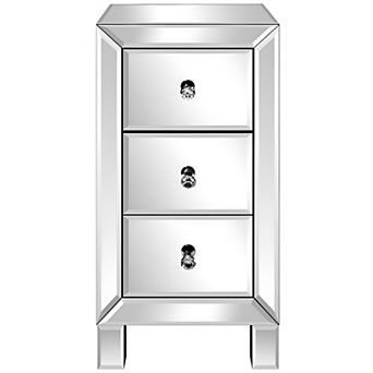 Modern And Contemporary Mirrored Nightstand Bedside Table with 3 Drawers