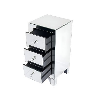 Modern And Contemporary Mirrored Nightstand Bedside Table with 3 Drawers