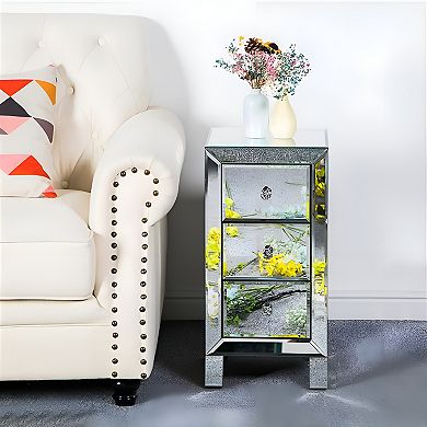 Modern And Contemporary Mirrored Nightstand Bedside Table with 3 Drawers
