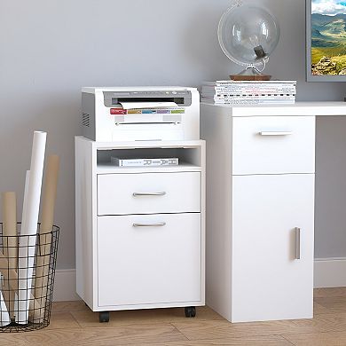 Modern Home and Office File Storage Cabinet with One Shelf and Two Drawers-White
