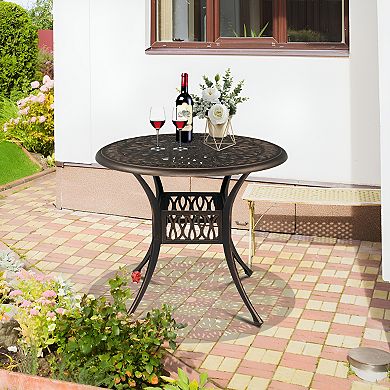 Round Top Courtyard Cast Aluminum Table - Bronze