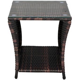 Glass Surface Brown Gradient Iron Frame Rattan Side Table