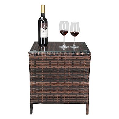 Glass Surface Brown Gradient Iron Frame Rattan Side Table