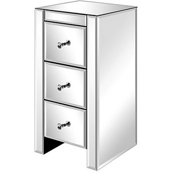 Mirrored Glass Bedside Table With Three Drawers