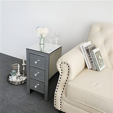 Mirrored Glass Bedside Table With Three Drawers