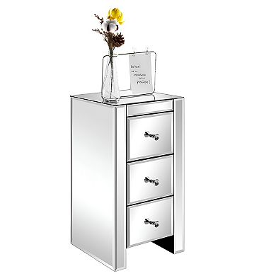Mirrored Glass Bedside Table With Three Drawers