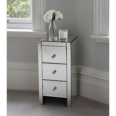 Mirrored Glass Bedside Table With Three Drawers
