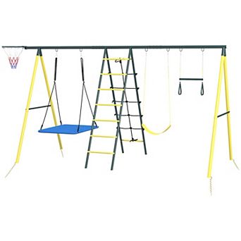 Multi-Activity Swing Set - Includes Swing Seat, Gym Rings, Climbing Net