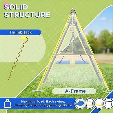 Multi-Activity Swing Set - Includes Swing Seat, Gym Rings, Climbing Net