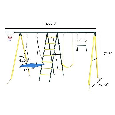 Multi-Activity Swing Set - Includes Swing Seat, Gym Rings, Climbing Net