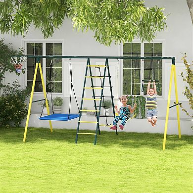 Multi-Activity Swing Set - Includes Swing Seat, Gym Rings, Climbing Net