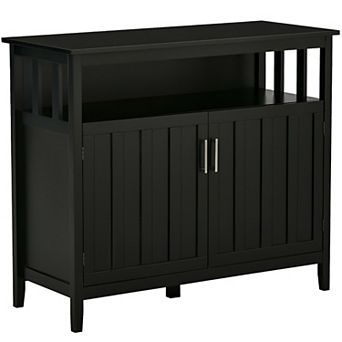 Farmhouse Style Kitchen Cabinet with An Open Shelf and Two Cabinets-Black