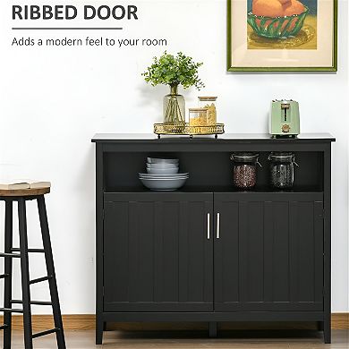 Farmhouse Style Kitchen Cabinet with An Open Shelf and Two Cabinets-Black