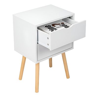 Simple And Modern Bedside Table Cabinet with Two Drawers-White