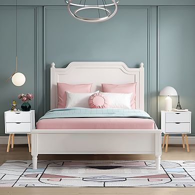 Simple And Modern Bedside Table Cabinet with Two Drawers-White