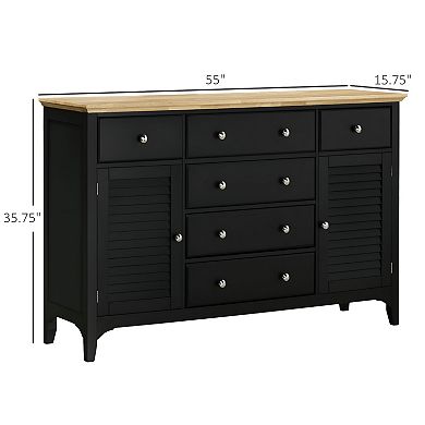 Large Capicity Storage Cabinets with Two Door Cabinates and Six Drawers-Black