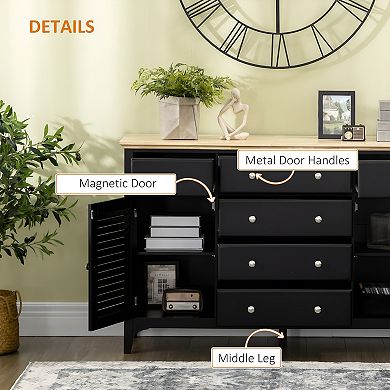 Large Capicity Storage Cabinets with Two Door Cabinates and Six Drawers-Black