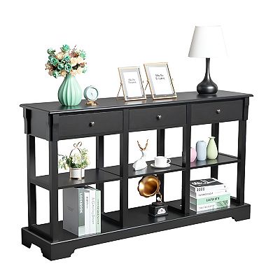Durable Console Table with Three Drawers, Two-Layer Shelf