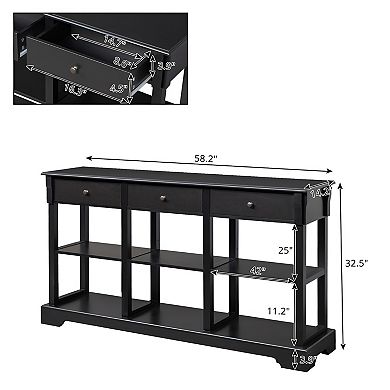 Durable Console Table with Three Drawers, Two-Layer Shelf