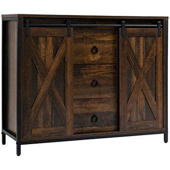 Rustic Farmhouse Style Kitchen Sideboard Cabinet with Three Drawers-Brown