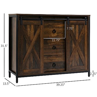 Rustic Farmhouse Style Kitchen Sideboard Cabinet with Three Drawers-Brown