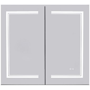 Modern Stylish Bathroom Wall Cabinet with 2 USB Ports, Plugs and 3 Type of Lights-Black