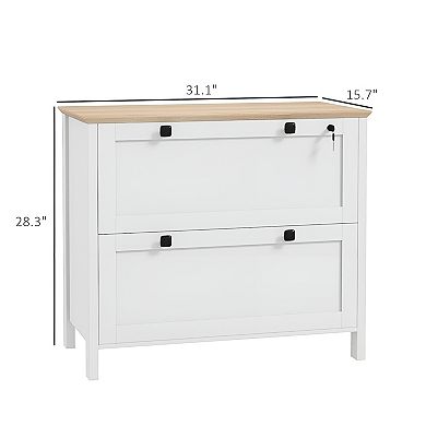 Modern File Storage Cabinets with Lock Facility and Two Keys, White and Oak Color