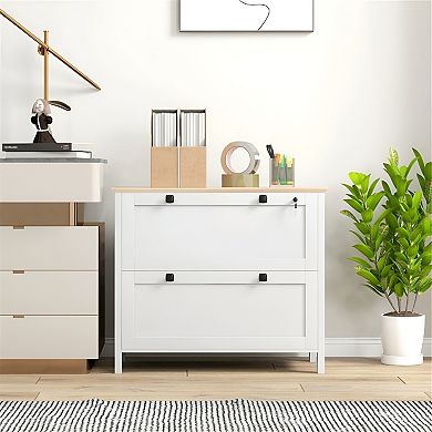 Modern File Storage Cabinets with Lock Facility and Two Keys, White and Oak Color