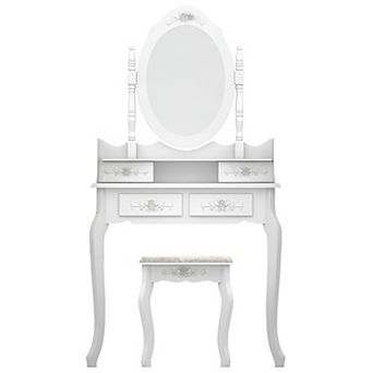 Modern Dressing Table 4-Drawer Design with 360-Degree Rotating Removable Mirror