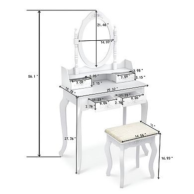 Modern Dressing Table 4-Drawer Design with 360-Degree Rotating Removable Mirror